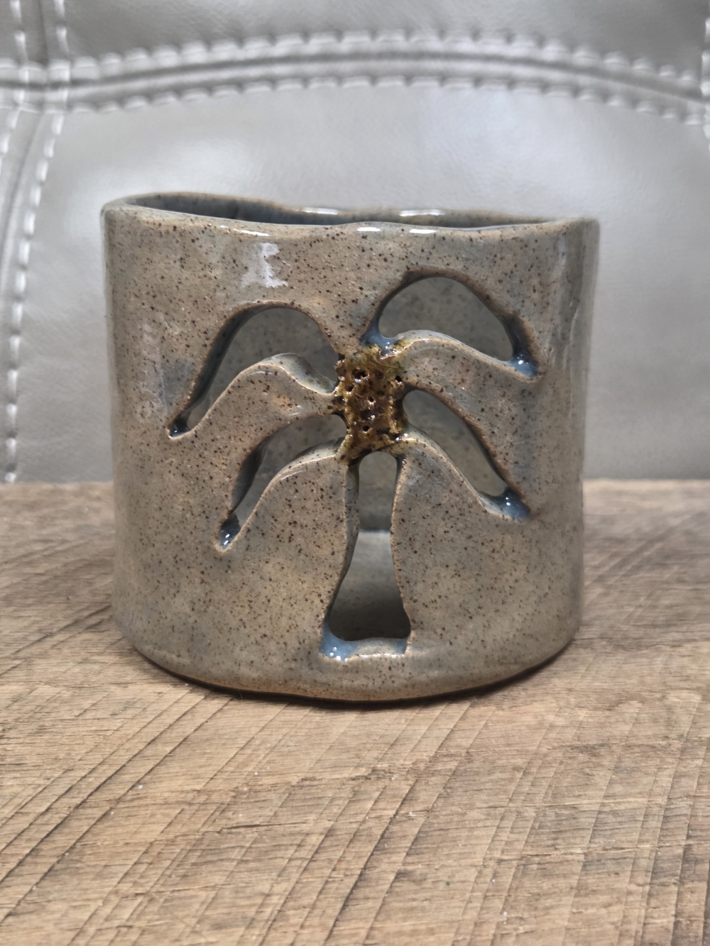Unique OOAK Handmade Ceramic Palm Tree Candle Holder Coastal Decor Bin 1J